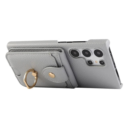 For Samsung Galaxy S23 Ultra Case with Card Holder, Shoulder Strap PC+TPU Ring Kickstand Phone Back Cover