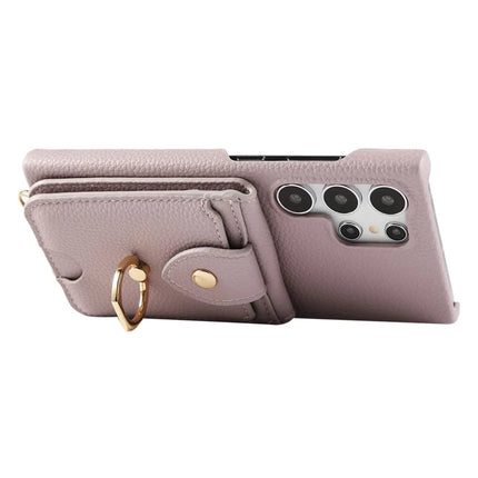 For Samsung Galaxy S23 Ultra Case with Card Holder, Shoulder Strap PC+TPU Ring Kickstand Phone Back Cover