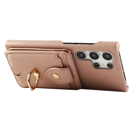 For Samsung Galaxy S23 Ultra Case with Card Holder, Shoulder Strap PC+TPU Ring Kickstand Phone Back Cover