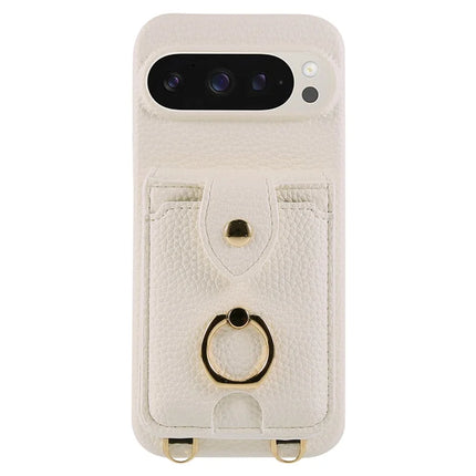 For Google Pixel 9 Pro XL  /  9 Pro Case with Card Holder, Shoulder Strap PC+TPU Ring Kickstand Phone Back Cover