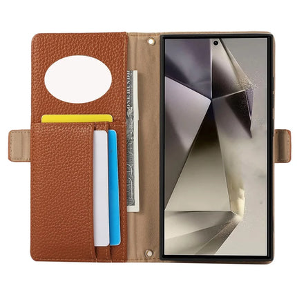 For Samsung Galaxy S23 Ultra Wallet Phone Case Shockproof TPU+PU Leather Flip Cover with Mirror, Strap