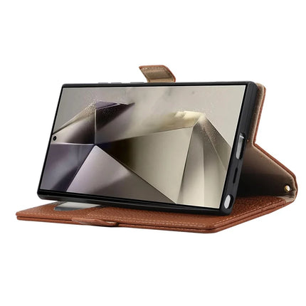 For Samsung Galaxy S23 Ultra Wallet Phone Case Shockproof TPU+PU Leather Flip Cover with Mirror, Strap