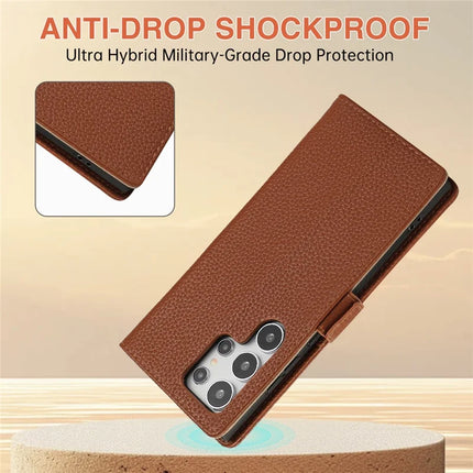 For Samsung Galaxy S23 Ultra Wallet Phone Case Shockproof TPU+PU Leather Flip Cover with Mirror, Strap