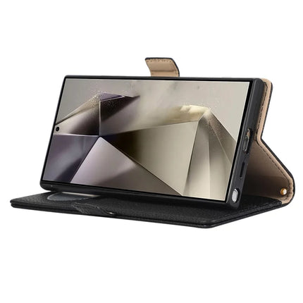 For Samsung Galaxy S23 Ultra Wallet Phone Case Shockproof TPU+PU Leather Flip Cover with Mirror, Strap