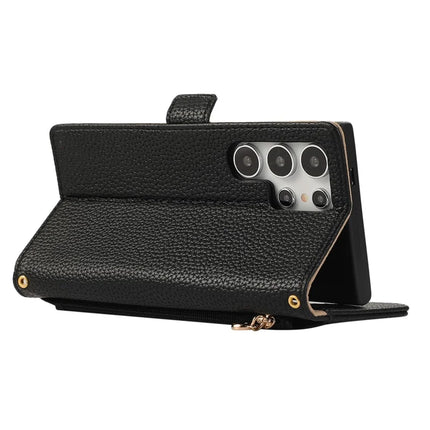 For Samsung Galaxy S23 Ultra Wallet Phone Case Shockproof TPU+PU Leather Flip Cover with Mirror, Strap