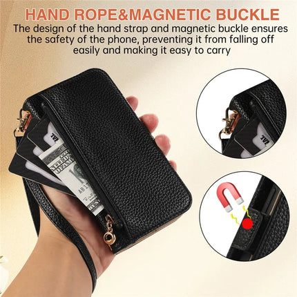 For Samsung Galaxy S23 Ultra Wallet Phone Case Shockproof TPU+PU Leather Flip Cover with Mirror, Strap