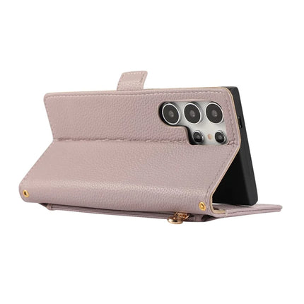 For Samsung Galaxy S23 Ultra Wallet Phone Case Shockproof TPU+PU Leather Flip Cover with Mirror, Strap