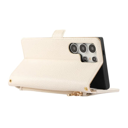 For Samsung Galaxy S23 Ultra Wallet Phone Case Shockproof TPU+PU Leather Flip Cover with Mirror, Strap