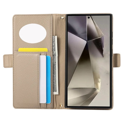 For Samsung Galaxy S23 Ultra Wallet Phone Case Shockproof TPU+PU Leather Flip Cover with Mirror, Strap