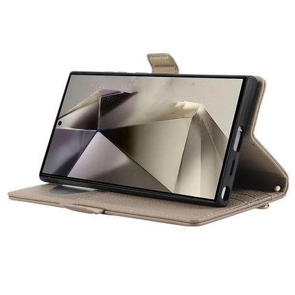 For Samsung Galaxy S23 Ultra Wallet Phone Case Shockproof TPU+PU Leather Flip Cover with Mirror, Strap