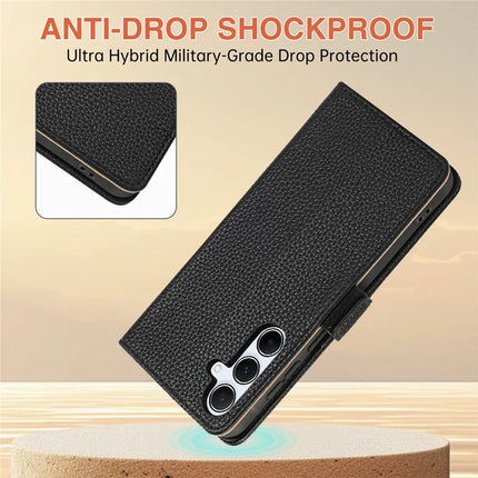 For Samsung Galaxy A55 5G Wallet Phone Case Shockproof TPU+PU Leather Flip Cover with Mirror, Strap