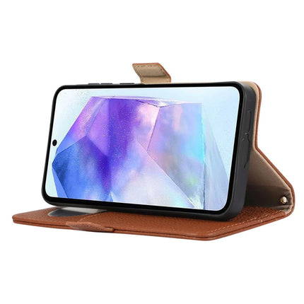 For Samsung Galaxy A55 5G Wallet Phone Case Shockproof TPU+PU Leather Flip Cover with Mirror, Strap