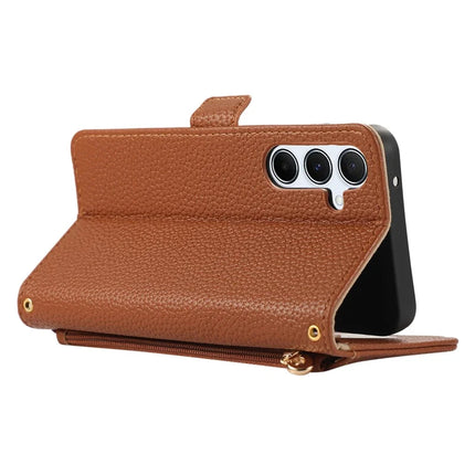 For Samsung Galaxy A55 5G Wallet Phone Case Shockproof TPU+PU Leather Flip Cover with Mirror, Strap