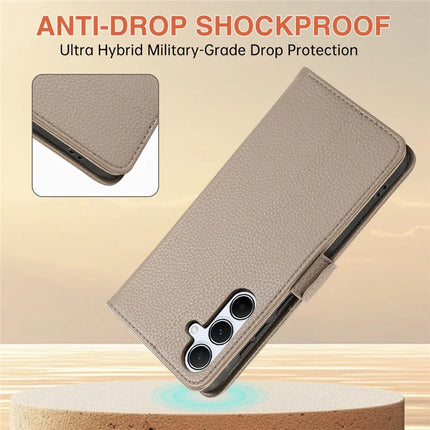 For Samsung Galaxy A55 5G Wallet Phone Case Shockproof TPU+PU Leather Flip Cover with Mirror, Strap