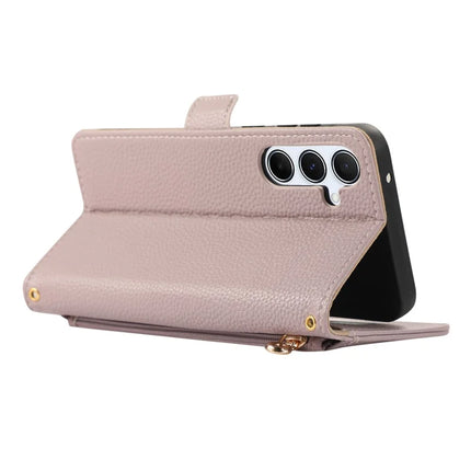 For Samsung Galaxy A55 5G Wallet Phone Case Shockproof TPU+PU Leather Flip Cover with Mirror, Strap