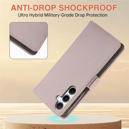 For Samsung Galaxy A55 5G Wallet Phone Case Shockproof TPU+PU Leather Flip Cover with Mirror, Strap