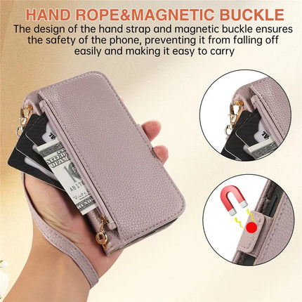 For Samsung Galaxy A55 5G Wallet Phone Case Shockproof TPU+PU Leather Flip Cover with Mirror, Strap