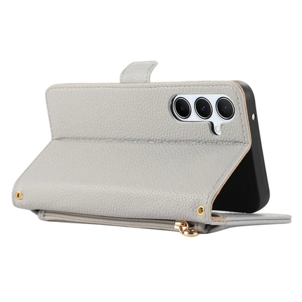 For Samsung Galaxy A55 5G Wallet Phone Case Shockproof TPU+PU Leather Flip Cover with Mirror, Strap