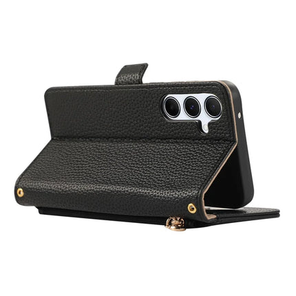 For Samsung Galaxy A54 5G Wallet Phone Case Shockproof TPU+PU Leather Flip Cover with Mirror, Strap