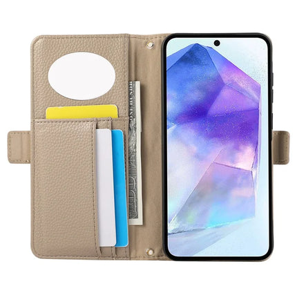 For Samsung Galaxy A54 5G Wallet Phone Case Shockproof TPU+PU Leather Flip Cover with Mirror, Strap