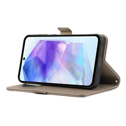 For Samsung Galaxy A54 5G Wallet Phone Case Shockproof TPU+PU Leather Flip Cover with Mirror, Strap