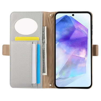 For Samsung Galaxy A54 5G Wallet Phone Case Shockproof TPU+PU Leather Flip Cover with Mirror, Strap