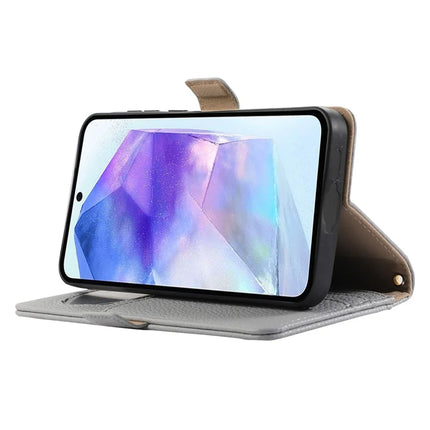 For Samsung Galaxy A54 5G Wallet Phone Case Shockproof TPU+PU Leather Flip Cover with Mirror, Strap