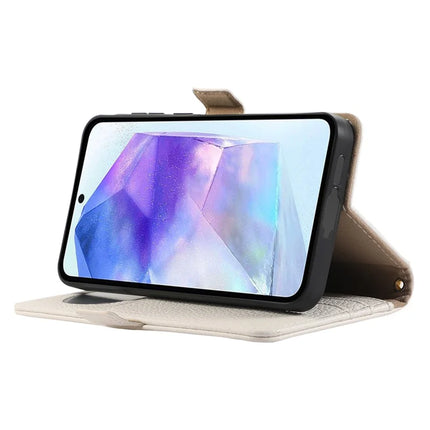 For Samsung Galaxy A35 5G Wallet Phone Case Shockproof TPU+PU Leather Flip Cover with Mirror, Strap