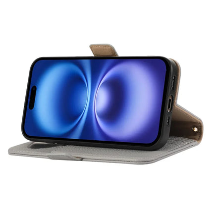 For iPhone 16 Pro Wallet Phone Case Shockproof TPU+PU Leather Flip Cover with Mirror, Strap