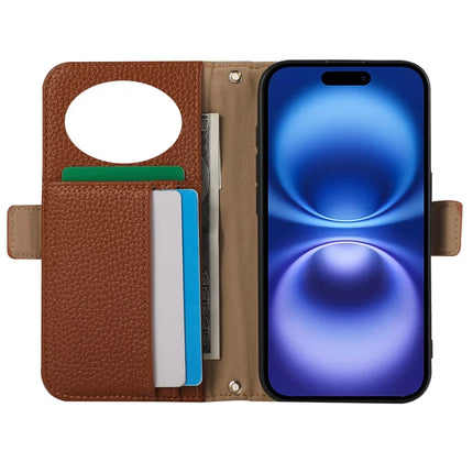 For iPhone 16 Pro Max Wallet Phone Case Shockproof TPU+PU Leather Flip Cover with Mirror, Strap