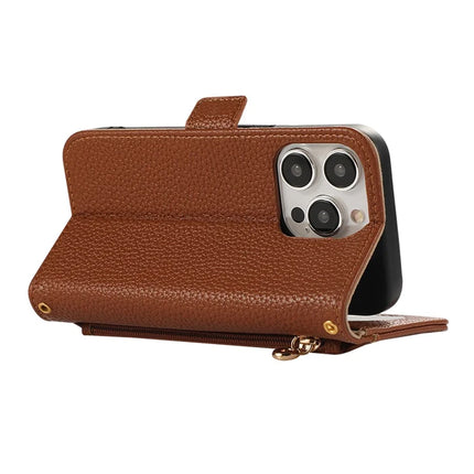 For iPhone 16 Pro Max Wallet Phone Case Shockproof TPU+PU Leather Flip Cover with Mirror, Strap
