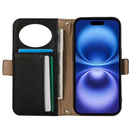 For iPhone 16 Pro Max Wallet Phone Case Shockproof TPU+PU Leather Flip Cover with Mirror, Strap