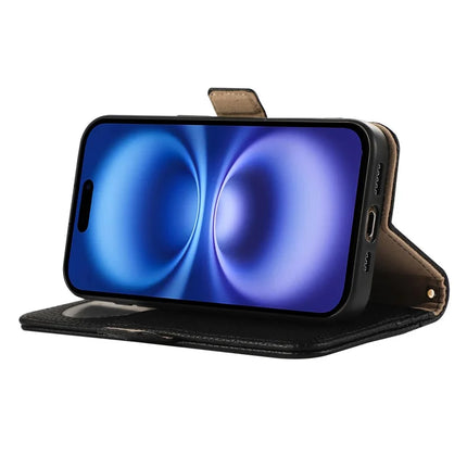 For iPhone 16 Pro Max Wallet Phone Case Shockproof TPU+PU Leather Flip Cover with Mirror, Strap