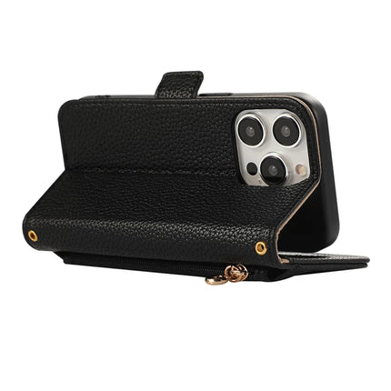 For iPhone 16 Pro Max Wallet Phone Case Shockproof TPU+PU Leather Flip Cover with Mirror, Strap