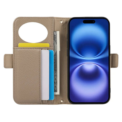 For iPhone 16 Pro Max Wallet Phone Case Shockproof TPU+PU Leather Flip Cover with Mirror, Strap