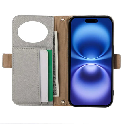 For iPhone 16 Pro Max Wallet Phone Case Shockproof TPU+PU Leather Flip Cover with Mirror, Strap
