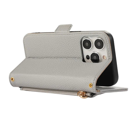 For iPhone 16 Pro Max Wallet Phone Case Shockproof TPU+PU Leather Flip Cover with Mirror, Strap