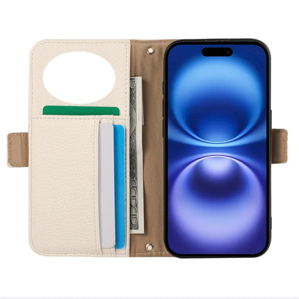 For iPhone 16 Pro Max Wallet Phone Case Shockproof TPU+PU Leather Flip Cover with Mirror, Strap