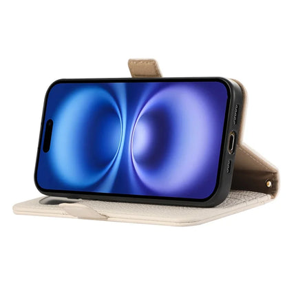 For iPhone 16 Pro Max Wallet Phone Case Shockproof TPU+PU Leather Flip Cover with Mirror, Strap