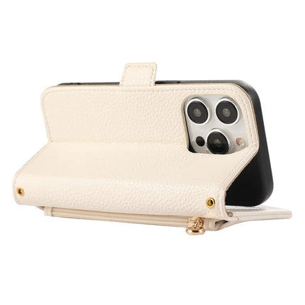 For iPhone 16 Pro Max Wallet Phone Case Shockproof TPU+PU Leather Flip Cover with Mirror, Strap