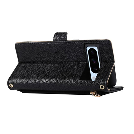 For Google Pixel 8 Pro Wallet Phone Case Shockproof TPU+PU Leather Flip Cover with Mirror, Strap