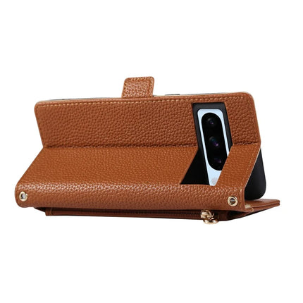 For Google Pixel 8 Pro Wallet Phone Case Shockproof TPU+PU Leather Flip Cover with Mirror, Strap