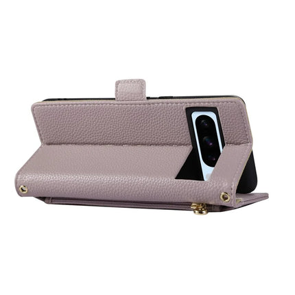 For Google Pixel 8 Pro Wallet Phone Case Shockproof TPU+PU Leather Flip Cover with Mirror, Strap