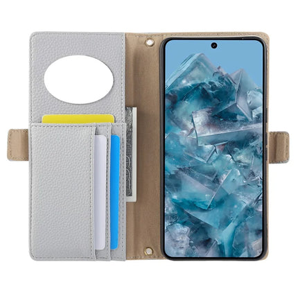 For Google Pixel 8 Pro Wallet Phone Case Shockproof TPU+PU Leather Flip Cover with Mirror, Strap