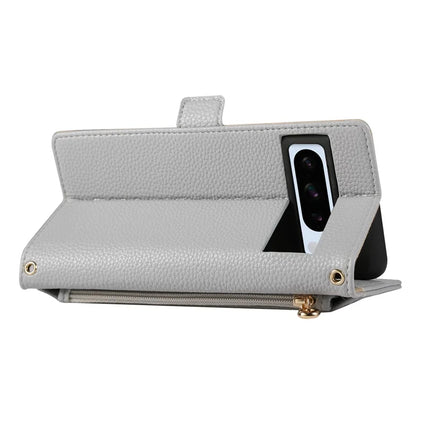 For Google Pixel 8 Pro Wallet Phone Case Shockproof TPU+PU Leather Flip Cover with Mirror, Strap