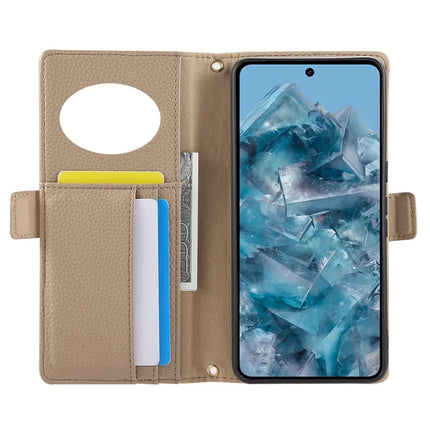 For Google Pixel 8 Pro Wallet Phone Case Shockproof TPU+PU Leather Flip Cover with Mirror, Strap