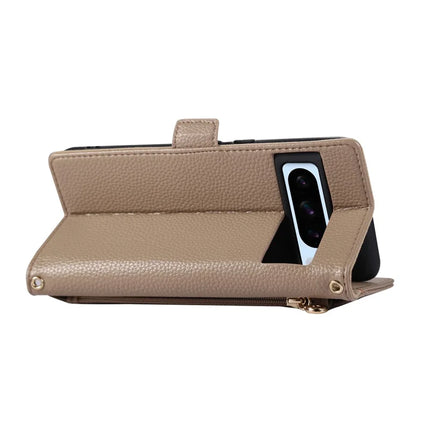 For Google Pixel 8 Pro Wallet Phone Case Shockproof TPU+PU Leather Flip Cover with Mirror, Strap