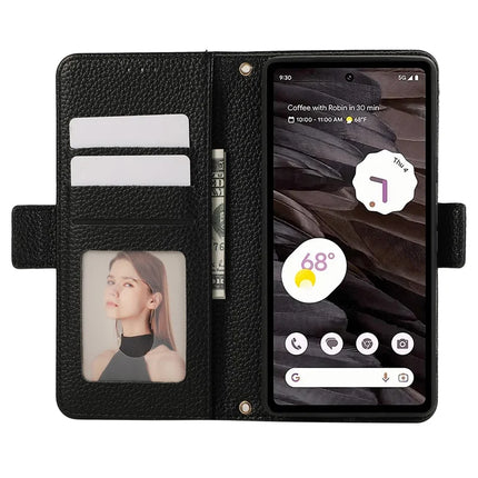 For Google Pixel 7a Leather Case with Card Holder, Straps, Shockproof Wallet Phone Cover