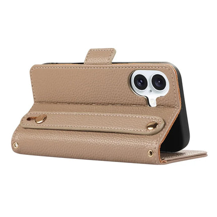 For iPhone 16 Plus Leather Case with Card Holder, Straps, Shockproof Wallet Phone Cover