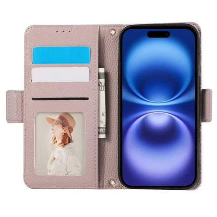 For iPhone 16 Plus Leather Case with Card Holder, Straps, Shockproof Wallet Phone Cover